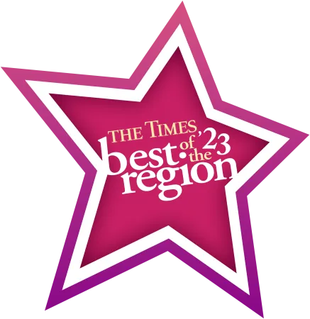a pink and white logo