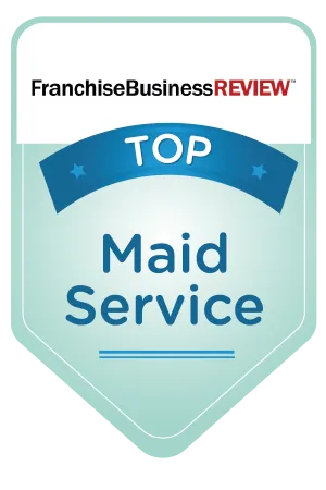 Franchise Business Review Top Maid Service award badge in blue and white with red text