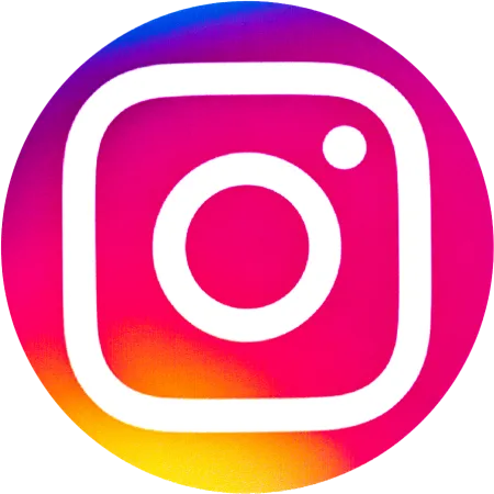Instagram logo with white camera icon on a circular gradient background of purple, pink, orange, and yellow.