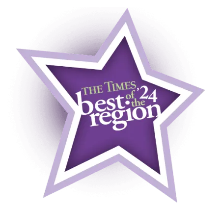 Purple star graphic with white and lavender outlines featuring The Times best of the region 2024 text.