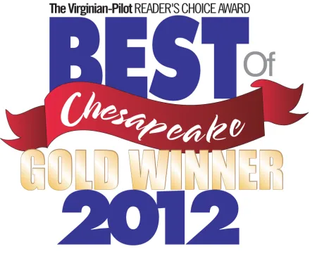 The Virginian-Pilot Reader's Choice Award Best of Chesapeake Gold Winner 2012 with red ribbon and bold text