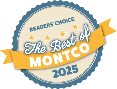 Readers' choice award badge for The Best of Montco 2025 with golden stars and ribbon