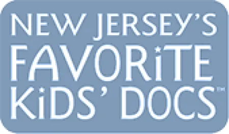 Logo of New Jersey's Favorite Kids' Docs in white text on a blue rounded rectangle background