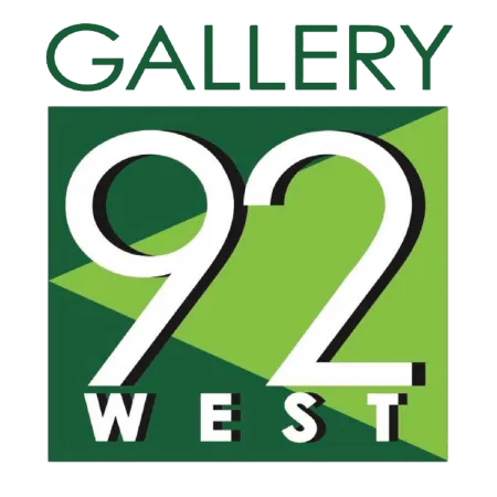 Logo for Gallery 92 West with large white numbers 92 and green geometric background