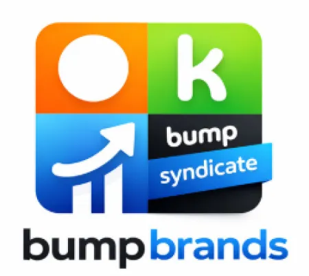Bump Brands logo with colorful squares, arrow graph, and the words bump and syndicate.
