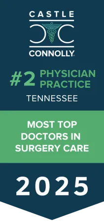 Castle Connolly #2 physician practice in Tennessee for most top doctors in surgery care 2025 award badge