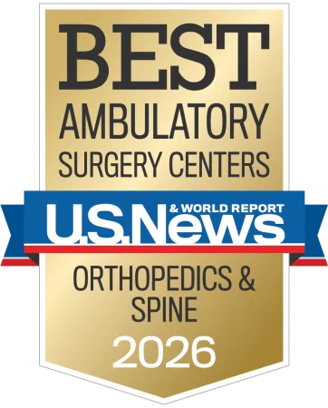 Gold badge recognizing best ambulatory surgery centers for orthopedics and spine by U.S. News 2026.