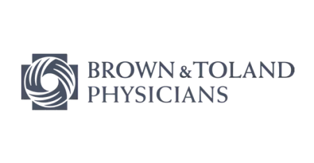 Brown & Toland Physicians logo featuring a stylized circular emblem and bold text on white background