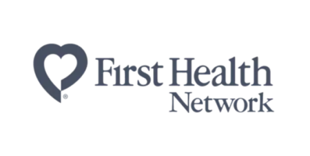 First Health Network logo featuring a stylized heart icon and bold text on a white background