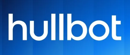 Hullbot logo in white lowercase letters on a vertical blue gradient background.