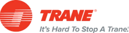 Trane company logo with red circular emblem and bold red text beside the slogan on a transparent background.