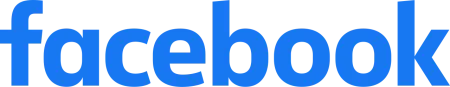 Facebook logo with blue lowercase text on a transparent background