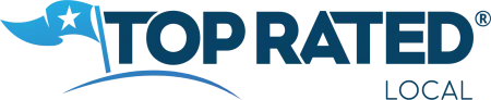 Blue Top Rated Local logo with star and flag design on a transparent background.