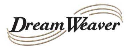 Dream Weaver logo with elegant black text and three gold curved lines above and below the name.