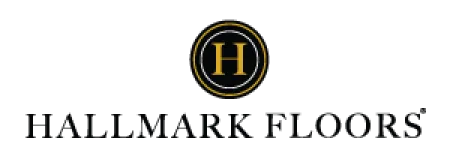 Hallmark Floors logo with a gold and black circular emblem featuring an H above the company name in black text.