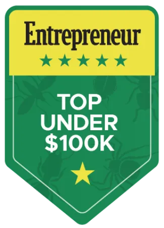 Entrepreneur badge for Top Under $100K recognition with green background and star elements.