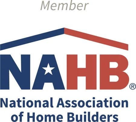 NAHB logo with blue and red lettering and a house roof outline representing National Association of Home Builders