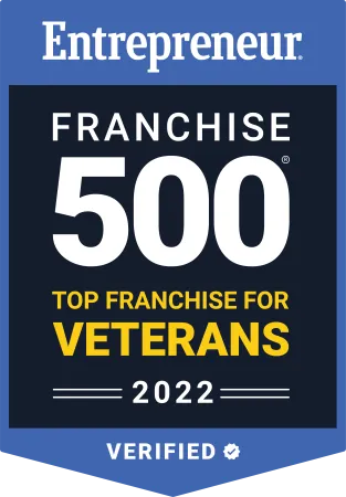 Entrepreneur Franchise 500 badge for top franchise for veterans 2022 verified award logo