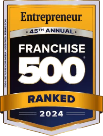 Entrepreneur 45th Annual Franchise 500 Ranked 2024 award badge with gold and black design
