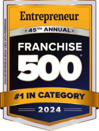 Entrepreneur 45th Annual Franchise 500 badge for 2024 ranked number one in category award.