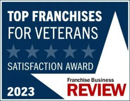 2023 Top Franchises for Veterans Satisfaction Award badge by Franchise Business Review
