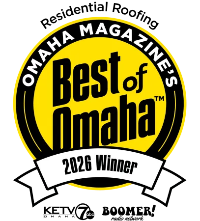 Yellow and black circular badge reading Best of Omaha 2026 Winner from Omaha Magazine and Boomer Radio Network.