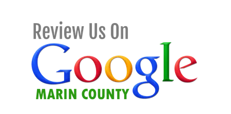 Text inviting users to review a service on Google in Marin County with colorful Google logo letters.