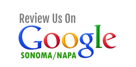 Review us on Google for Sonoma and Napa with colorful text on a transparent background