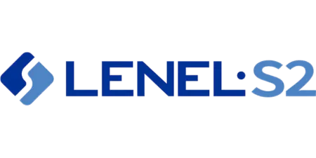 LenelS2 company logo with blue geometric symbol and bold letters on a transparent background