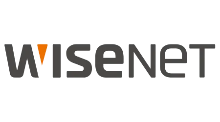 Wisenet logo with black lettering and an orange stylized letter I on a transparent background.