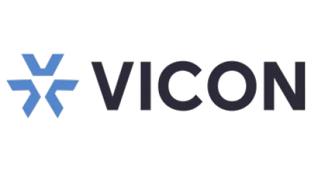 Vicon logo with blue geometric star-like icon and bold black text on transparent background