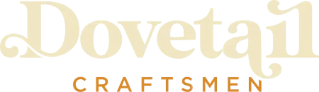 Dovetail Craftsmen logo with elegant beige and orange typography on transparent background