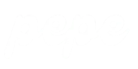 White cursive text spelling pepe on a transparent background