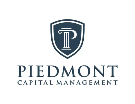 Piedmont Capital Management logo with a stylized column and shield emblem in dark blue.