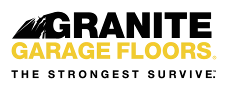 Granite Garage Floors logo with bold yellow and black text highlighting durability and strength.