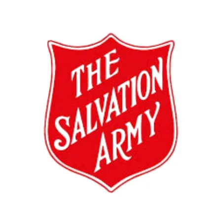 Red shield logo with white text reading The Salvation Army on a white background