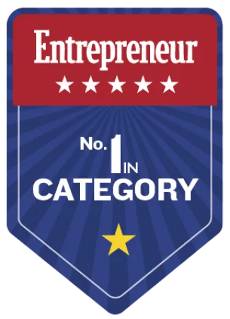 Entrepreneur badge showing No. 1 in Category with five stars on red and blue background with a yellow star.
