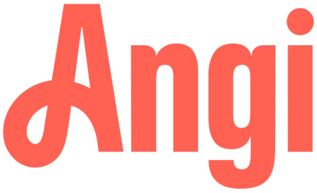 Angi company logo in bold red lettering with a stylized letter A loop