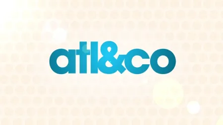 atl&co logo in blue gradient on a light background with subtle circular patterns and lens flare effects