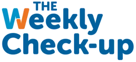Logo for The Weekly Check-up featuring bold blue and orange text on a transparent background