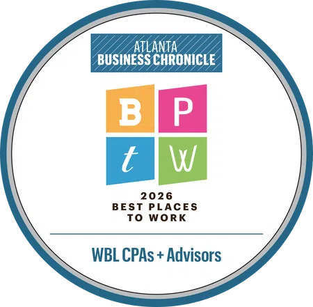 2026 Best Places to Work award badge by Atlanta Business Chronicle for WBL CPAs + Advisors