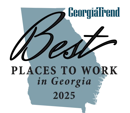 Georgia Trend logo with Best Places to Work in Georgia 2025 award and state outline