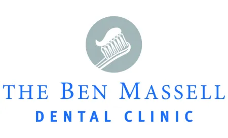 Logo of The Ben Massell Dental Clinic with a toothbrush and toothpaste icon above the text.
