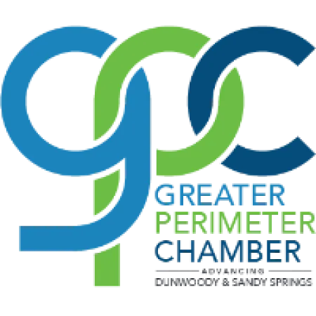 Logo of Greater Perimeter Chamber featuring interlocking blue and green letters G, P, and C