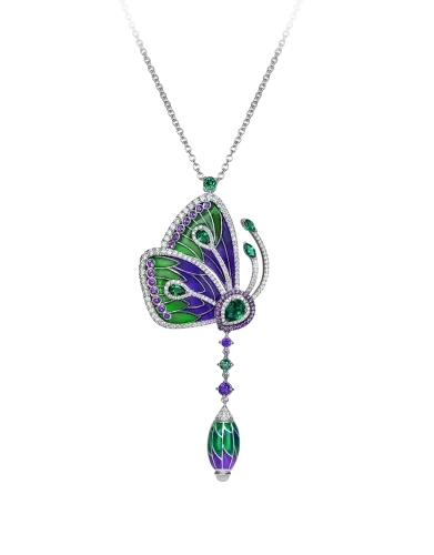 PAPILLON NECKLACE WITH PURPLE CATHEDRAL ENAMEL WINGS