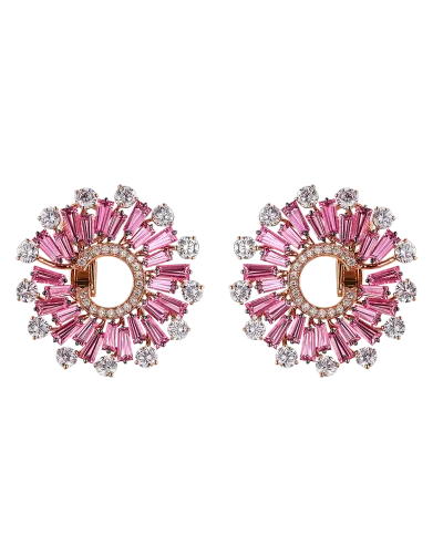 Baguette Cut Pink Sapphires Earrings (Small)