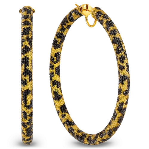 Leopard Print Diamond Hoop Earrings