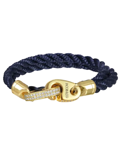 Perfect Fit Bracelet Double Strap Yellow Gold with White Diamonds on Blue Rope