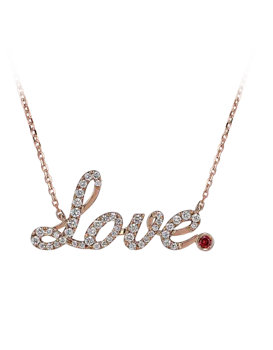 Rose Gold Pave Love Necklace Ruby
