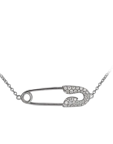 Small White Gold Diamond Single Safety Pin Necklace